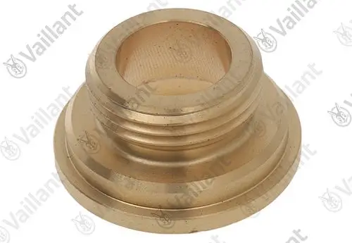 Vaillant Adapter mit einem Schraubengewinde. Der Adapter hat eine runde Form mit Innen- und Außengewinde. Er eignet sich zur Verbindung von Rohrleitungen.